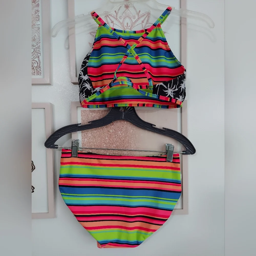 🎁 10/$25- Palm Palooza Art Class Reversible Bikini, size 14